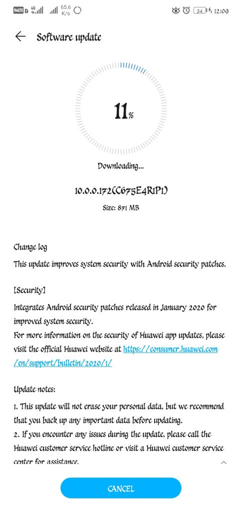 Honor 10 EMUI 10 Jan 2020 security patch
