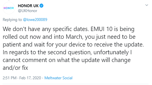 Honor 20 Pro and Honor 10 Lite EMUI 10 UK Date