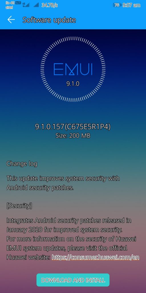 Honor 9 Lite Jan 2020 security patch update