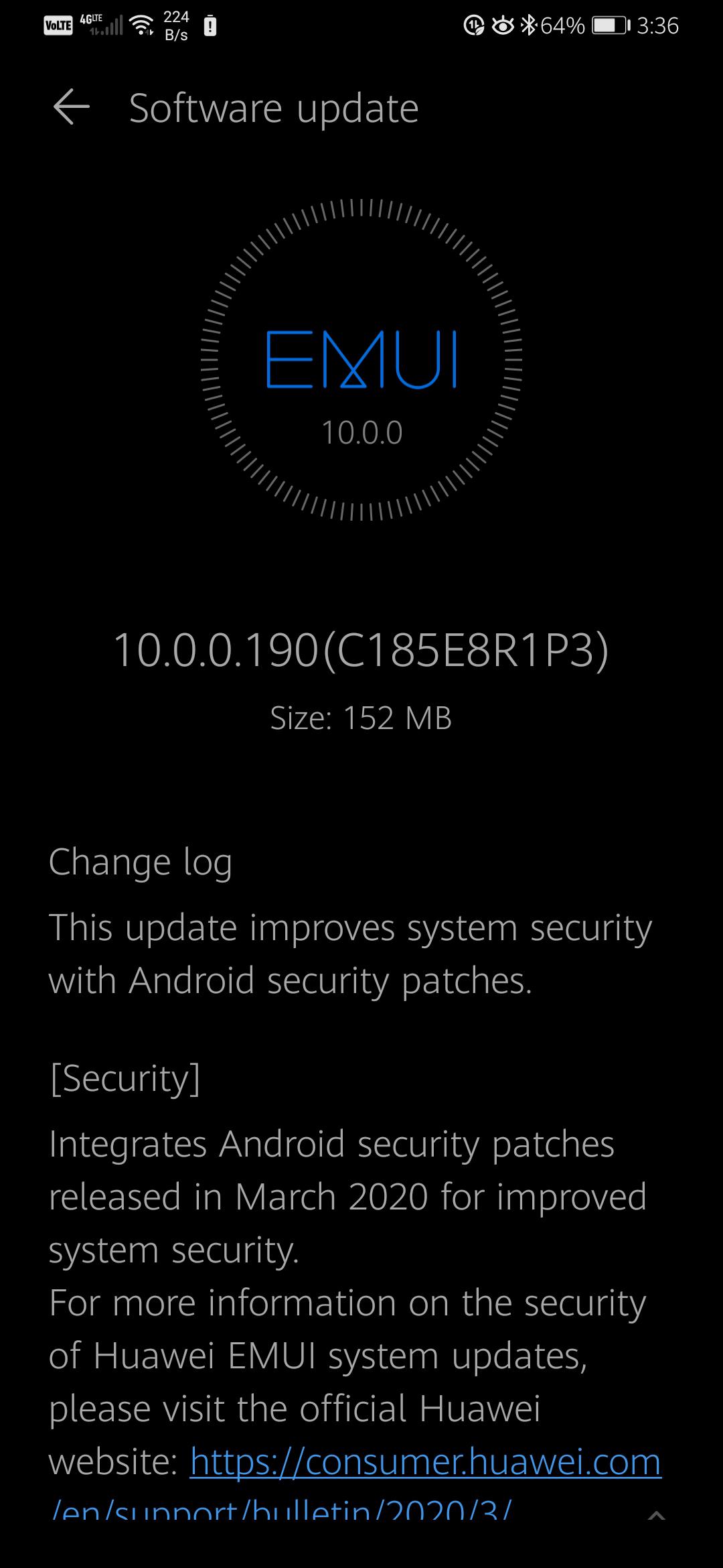 EMUI 10.0.0.190(C185E8R1P3) security update