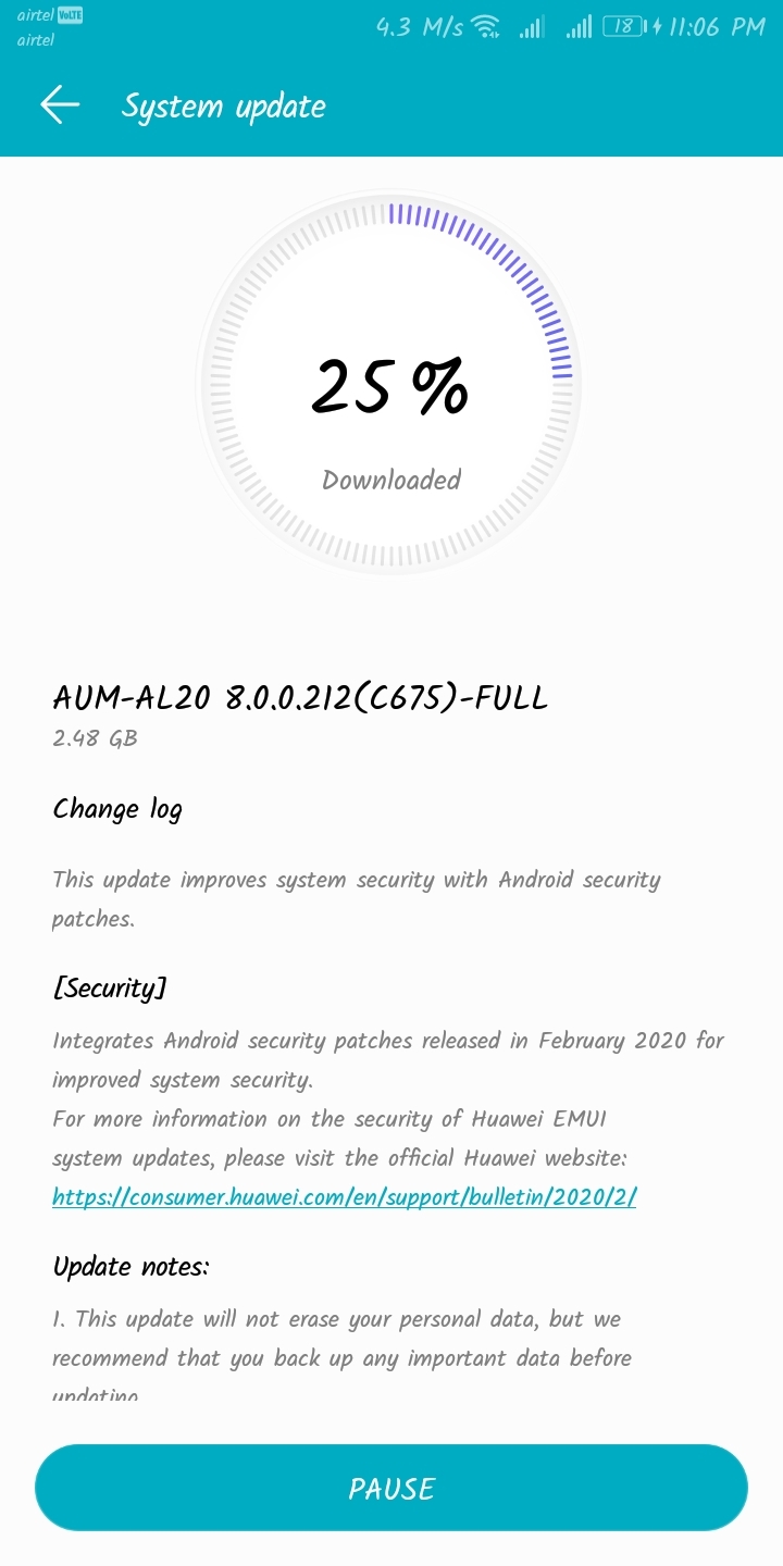 Honor 7A February 2020 security patch