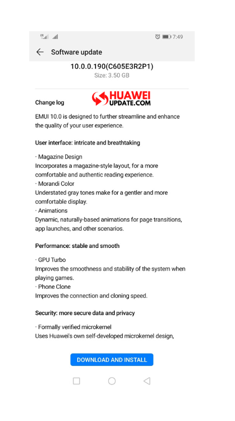Huawei Y9s EMUI 10 Update