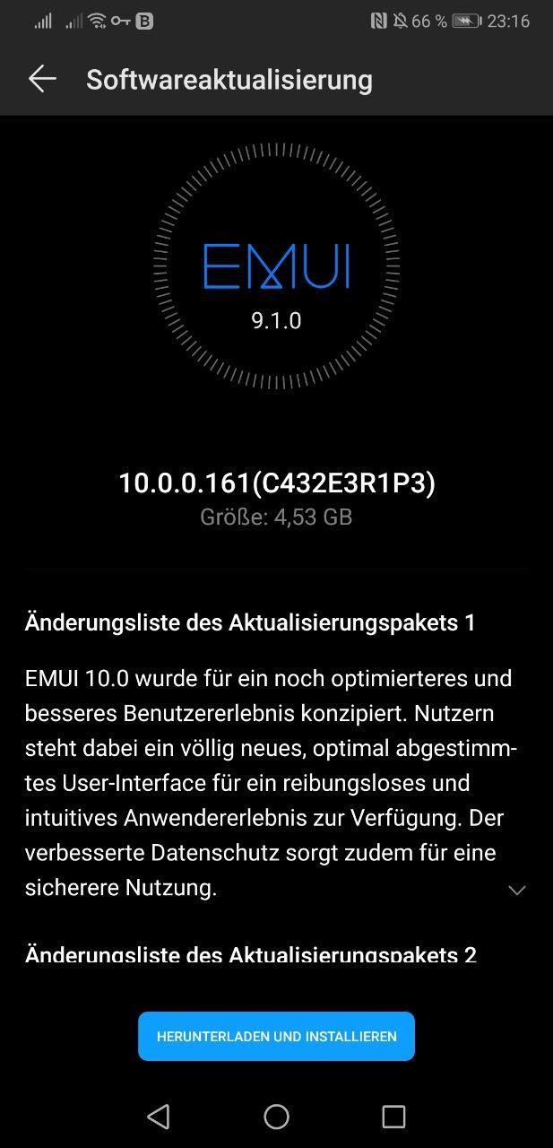 EMUI 10 P20 Pro Germany 10.0.0.161