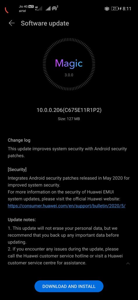Honor 20 May 2020 patch