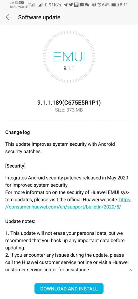 Honor 9X Pro May 2020 security update India