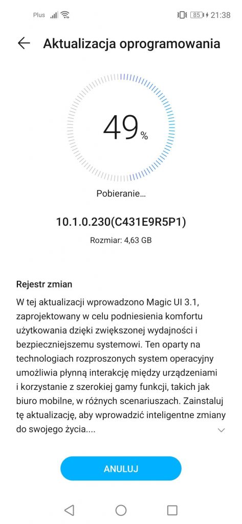 Honor 20 Pro Magic UI 3.1 update poland