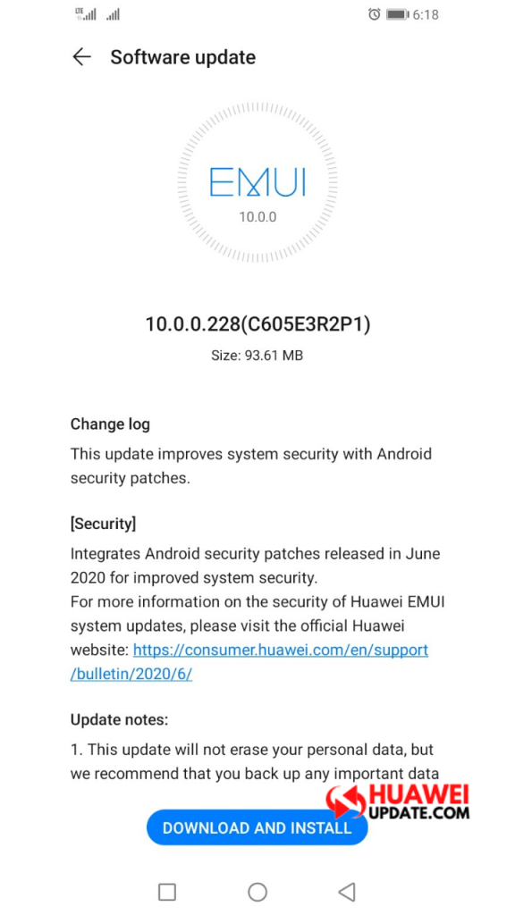 Huawei Y9S June 2020 secuity update
