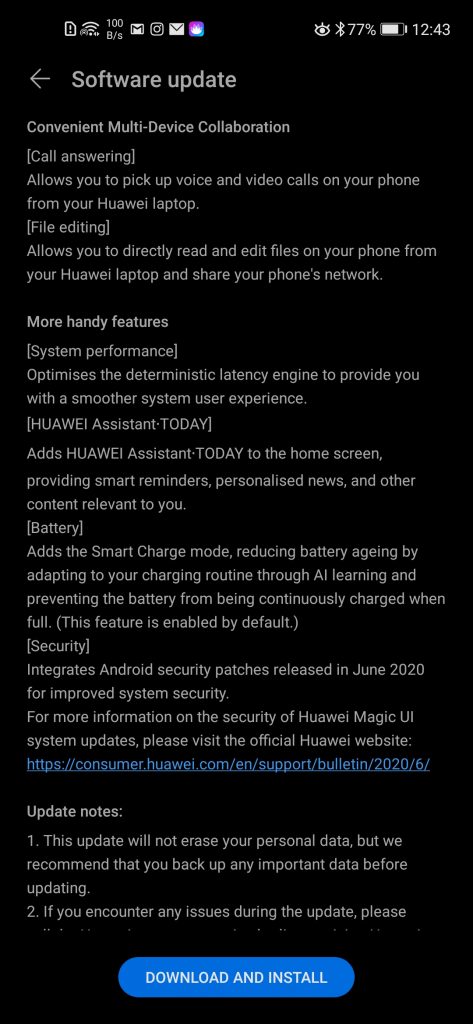 Honor 20 Magic UI 3.1 version 10.1.0.230