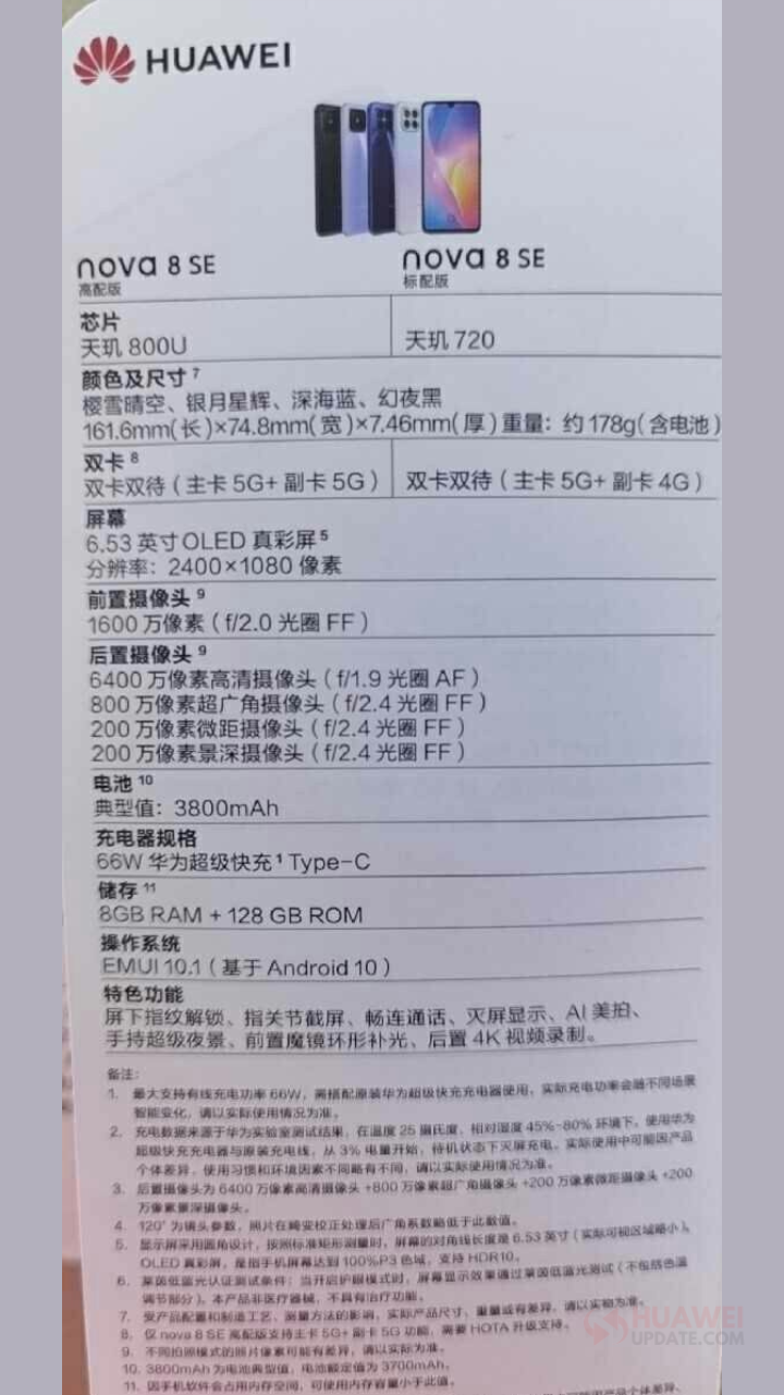 Huawei Nova 8 SE leak