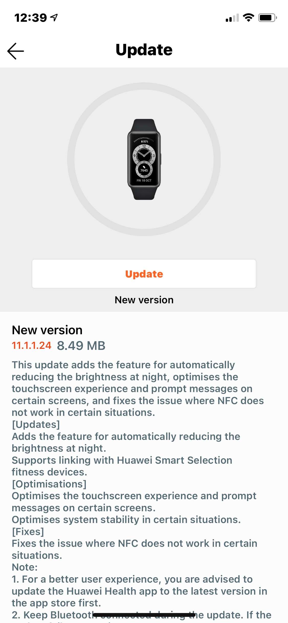 Huawei Band 6 Update Version 11.1.1.24