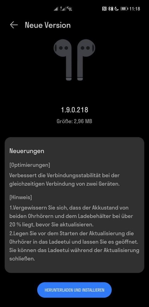 Huawei Freebuds 4 Update Version 1.9.0.218