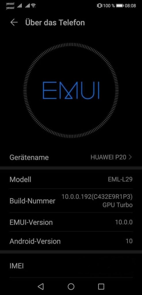 Huawei P20 EMUI 10.0.0.192