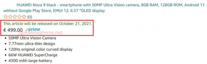 Huawei Nova 9 Amazon leak