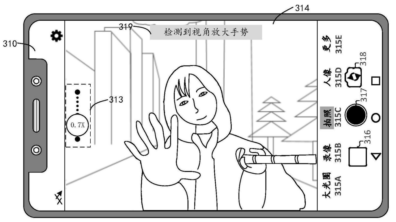 Gesture camera preview Huawei Patent