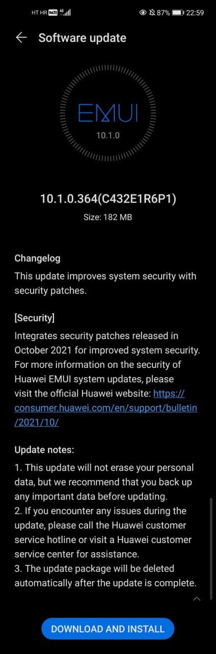 Huawei P40 Lite 5G EMUI 10.1.0.364 Update