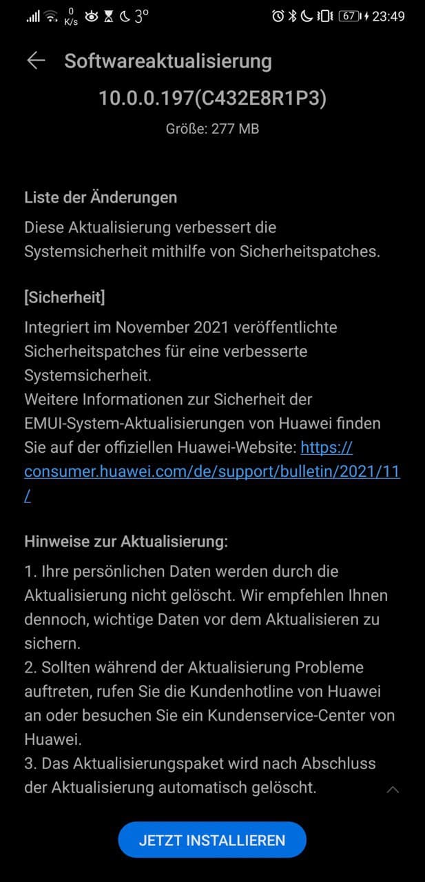 CLT-L29 10.0.0.197 (C432E8R1P3) P20 Pro November 2021 patch Europe