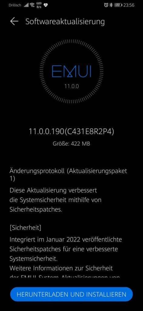 Huawei P30 Pro VOG-L29 11.0.0.190 January February 2022 update