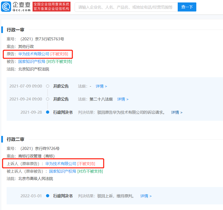 Huawei Honghu trademark rejected again