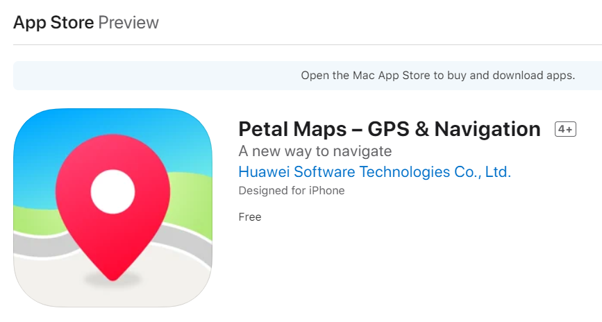Huawei Petal Maps listed on iOS