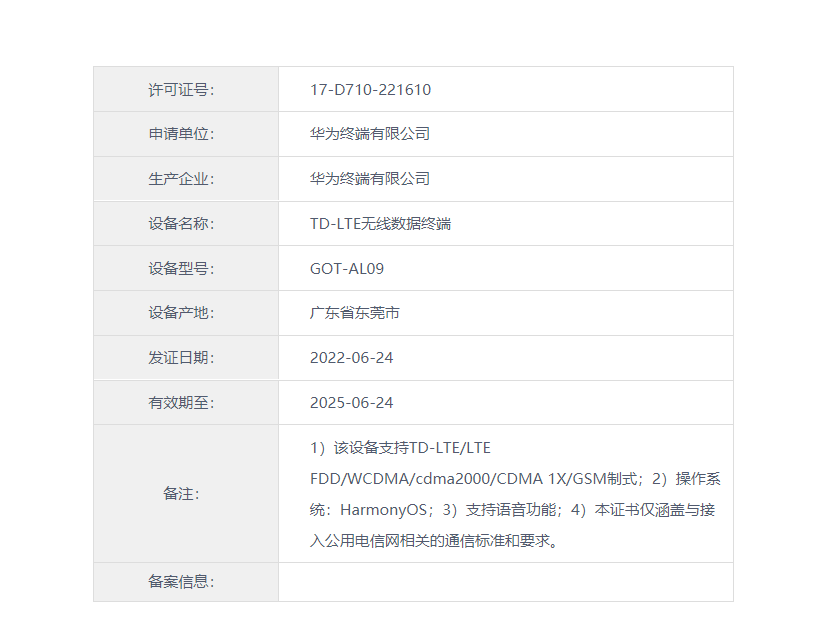 Huawei MatePad Pro 11 2022 model certification