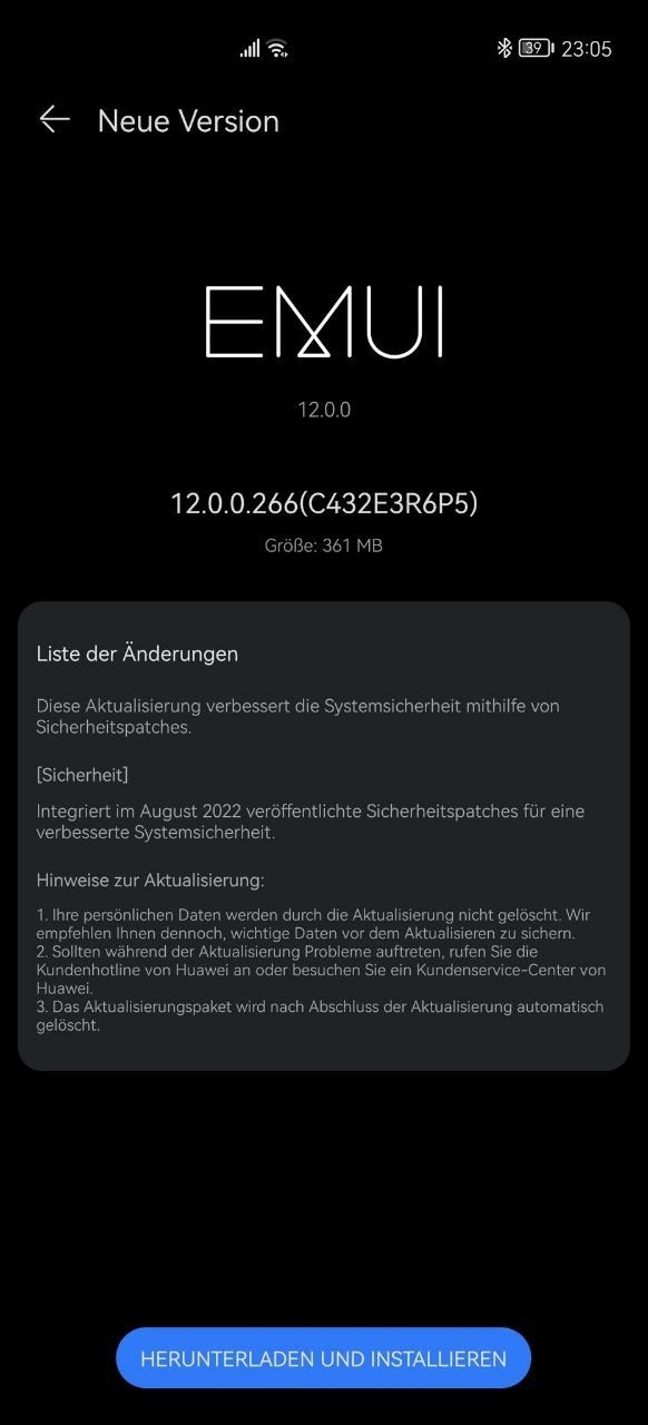 Huawei P40 Pro August 2022 security update